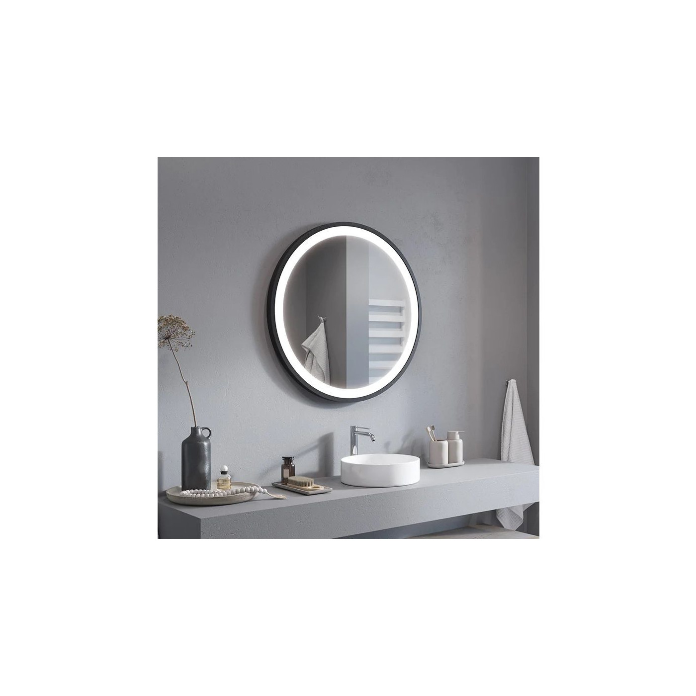Lustro W Ramie Sunny LED Barwa Ciepła 85cm Czarne Ruke