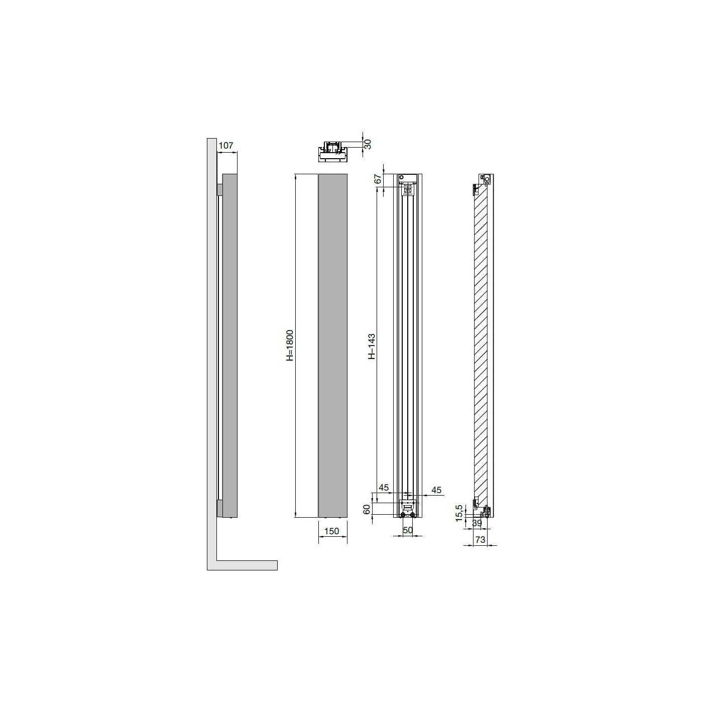 Grzejnik Dekoracyjny Beams Mono 1800x150 Jet Black Kermi