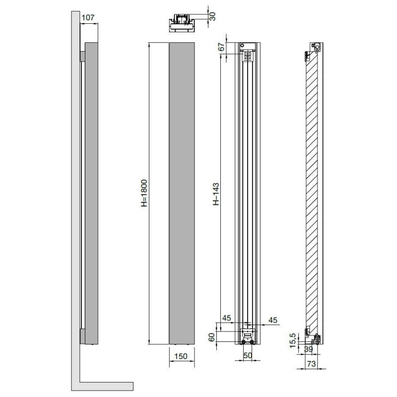 Grzejnik Dekoracyjny Beams Mono 1800x150 Jet Black Kermi