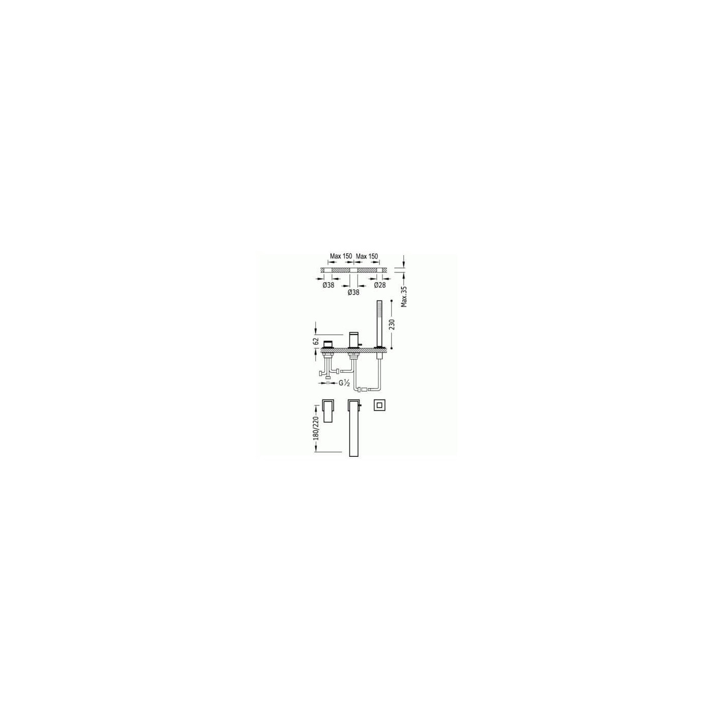 Bateria Wannowa 3-otworowa Cuadro 00616105 Tres