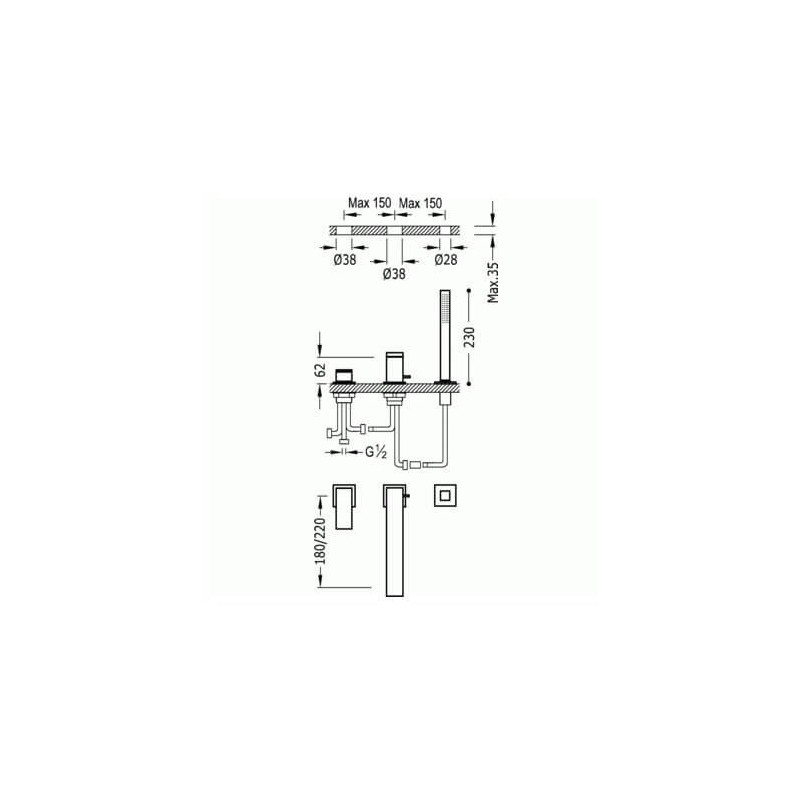 Bateria Wannowa 3-otworowa Cuadro 00616105 Tres