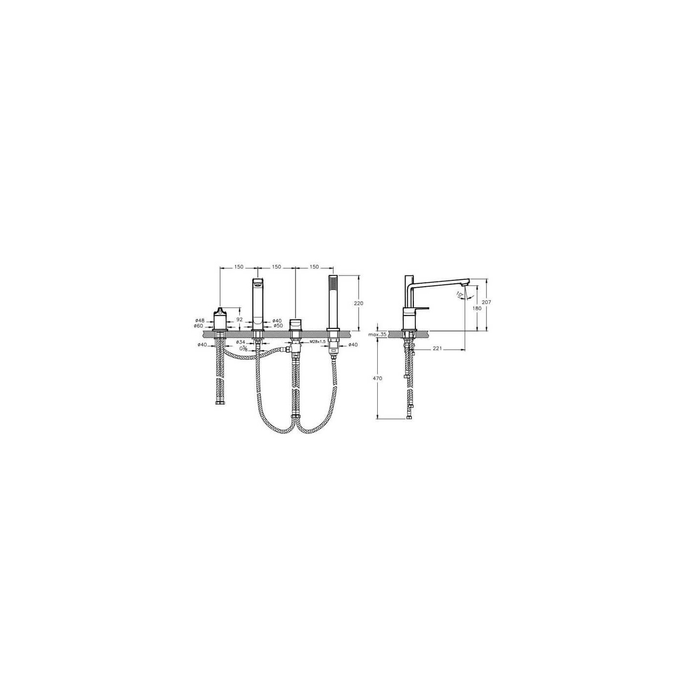 Bateria Wannowa 4-Otworowa Suit L A42529EXP Vitra