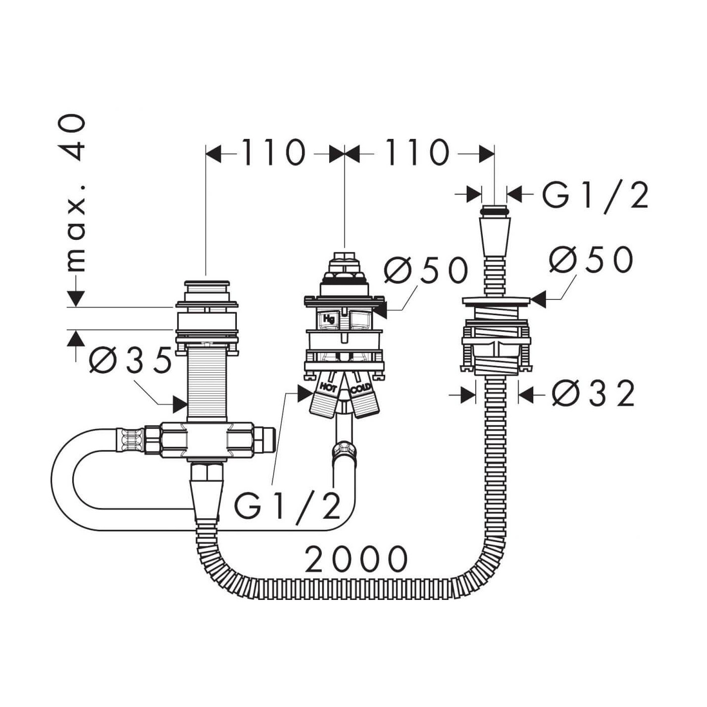Zestaw Do Baterii 3-Otworowej 13439180 Hansgrohe