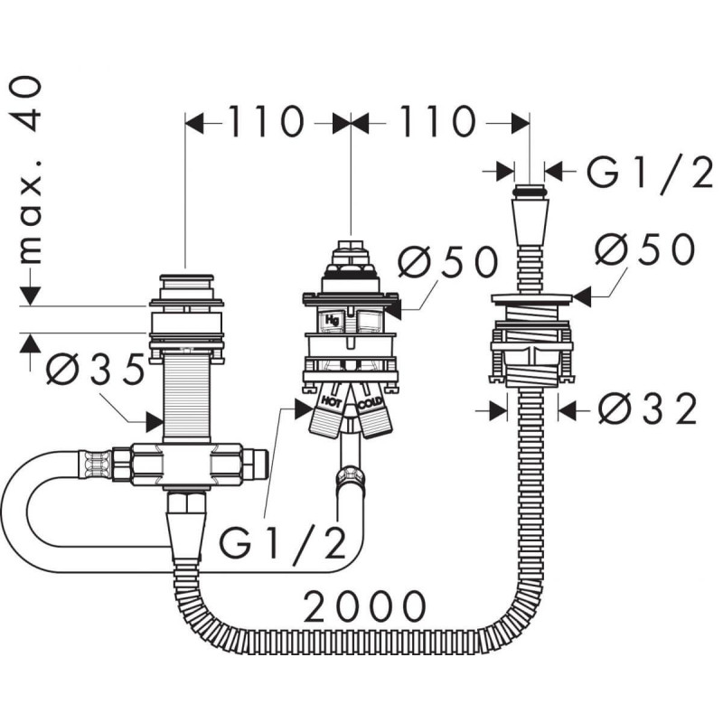 Zestaw Do Baterii 3-Otworowej 13439180 Hansgrohe