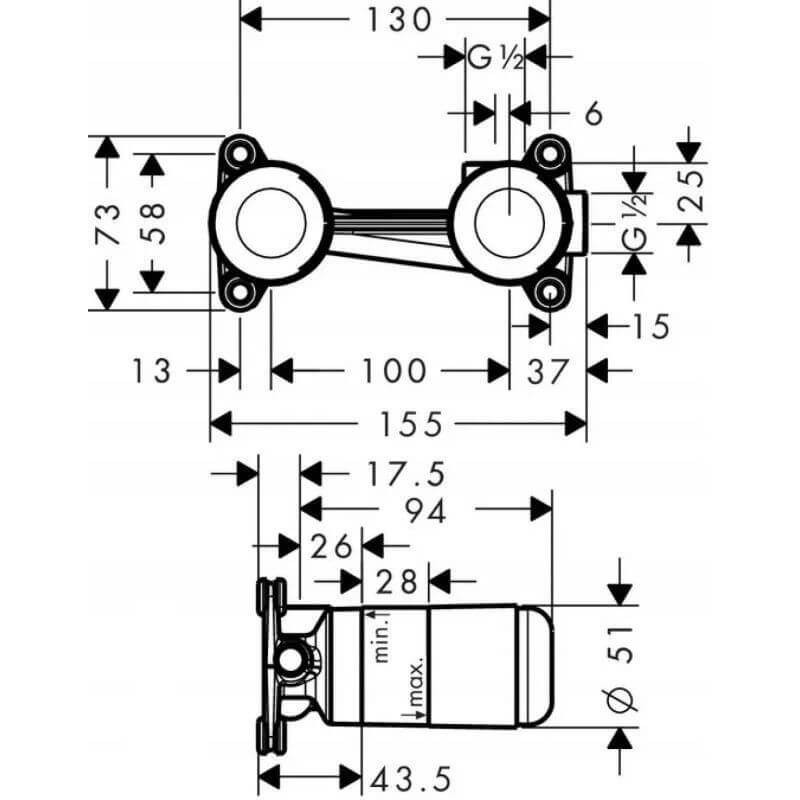 Element Podtynkowy Do Jednouchwytowej Baterii Umywalkowej 13623180 Hansgrohe