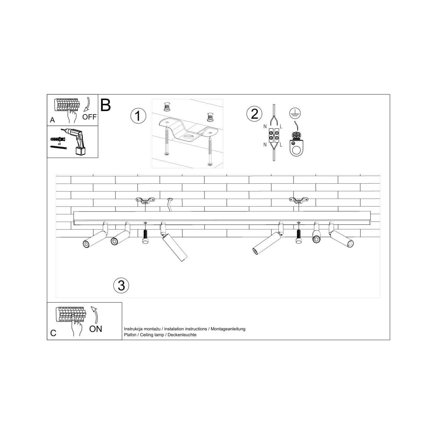 Plafon Eyetech 6 Czarny SL.0901 Sollux