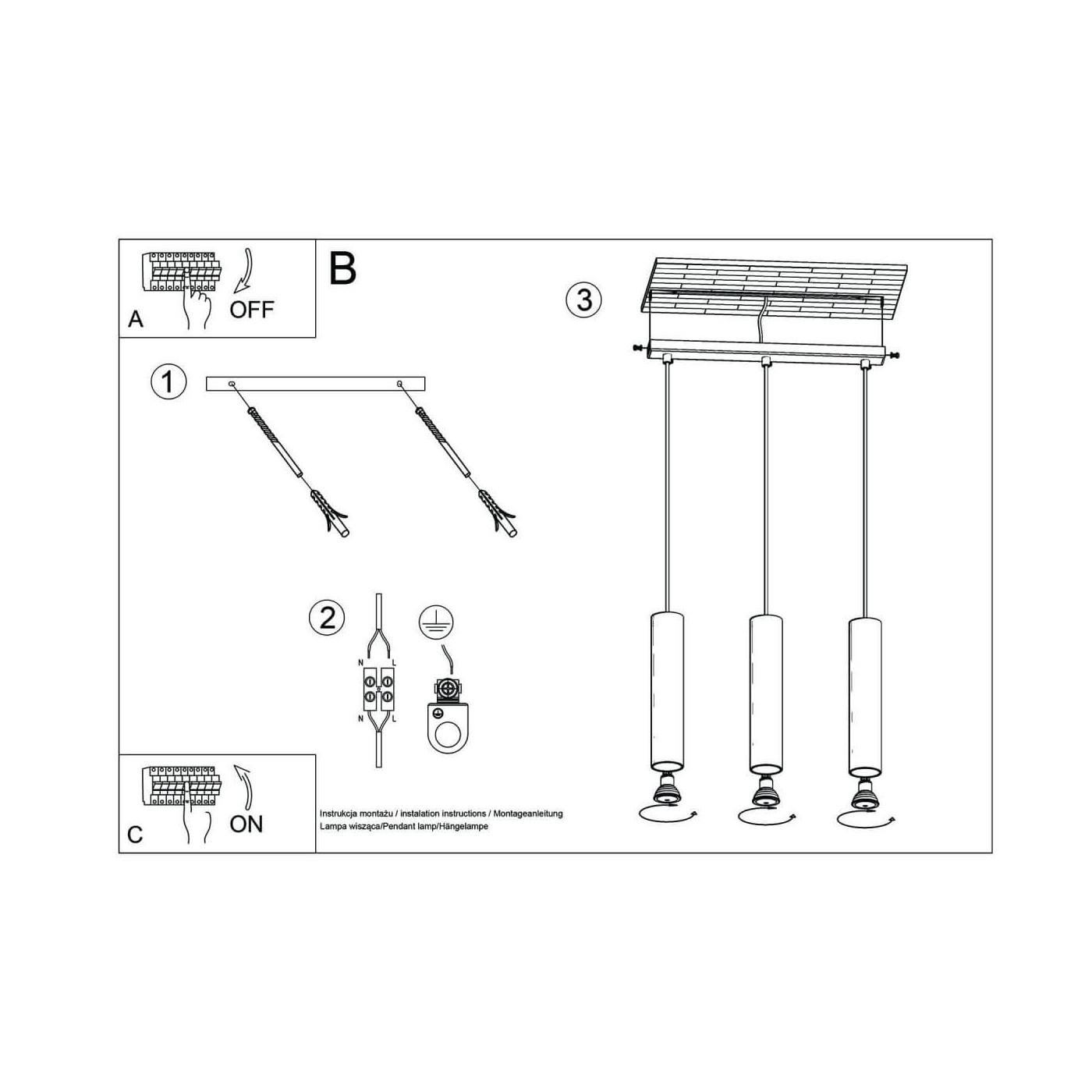 Lampa Wisząca Lagos 3 Czarny SL.0329 Sollux