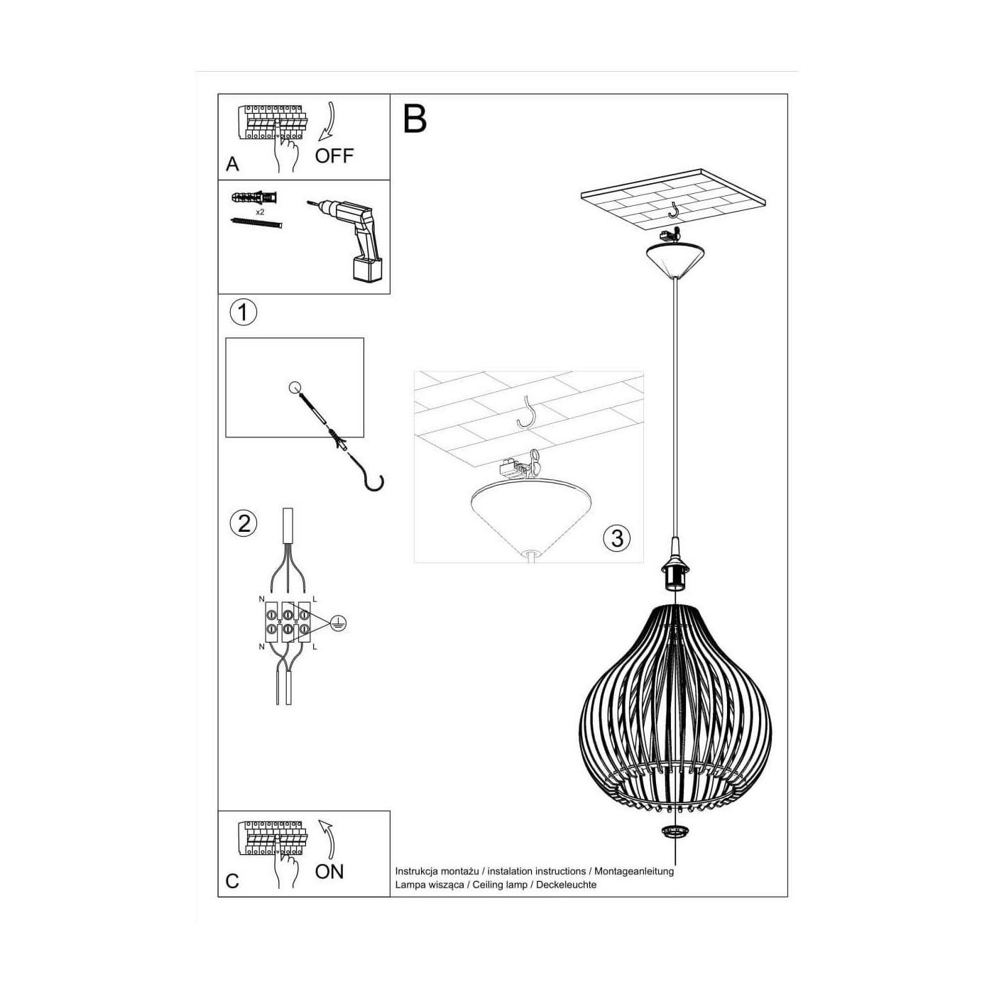 Lampa Wisząca Aprilla Naturalne Drewno SL.0639 Sollux