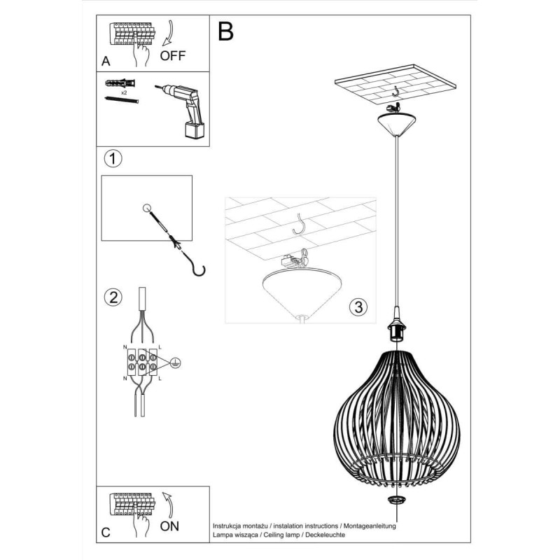 Lampa Wisząca Aprilla Naturalne Drewno SL.0639 Sollux