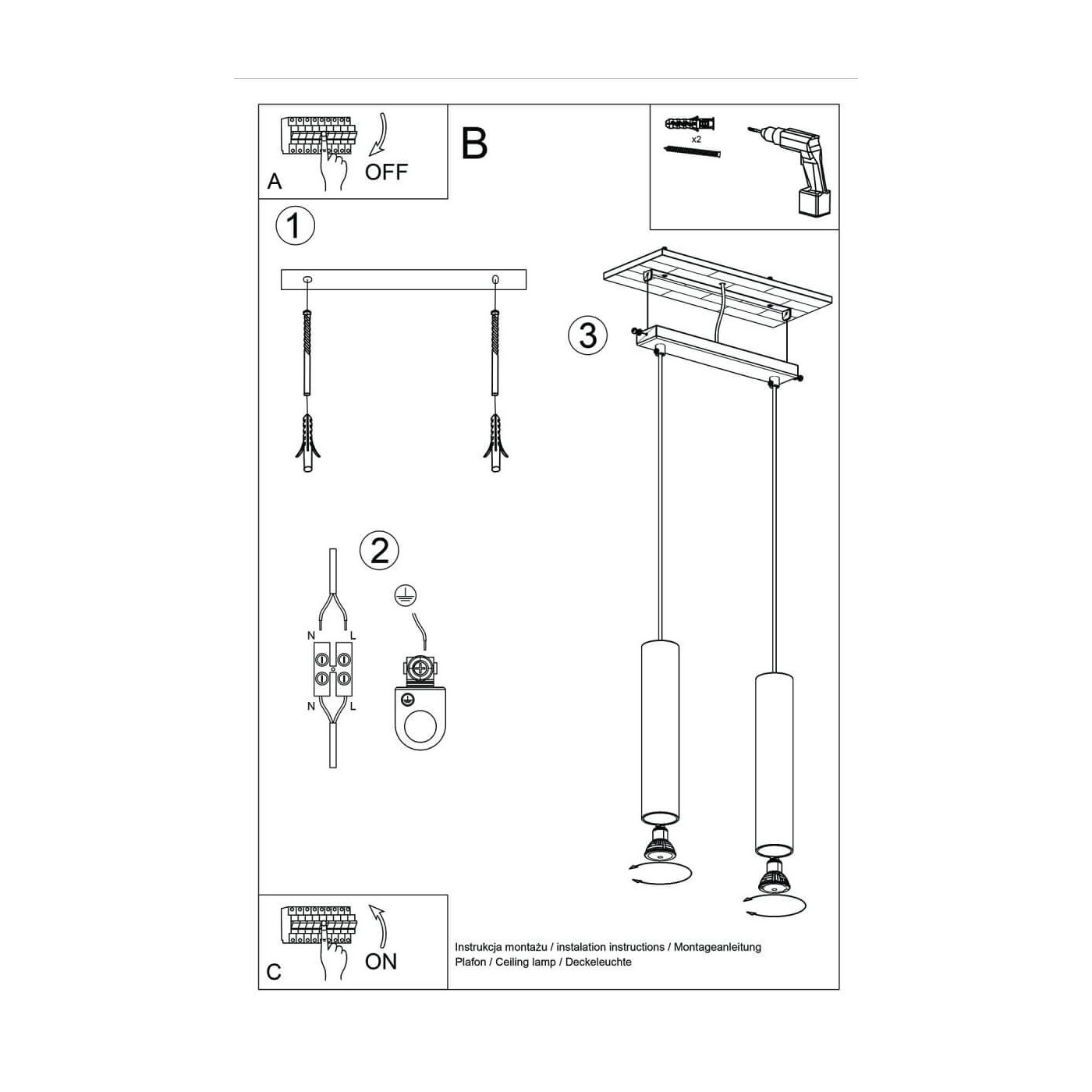 Lampa Wisząca Lagos 2 Czarny SL.0328 Sollux