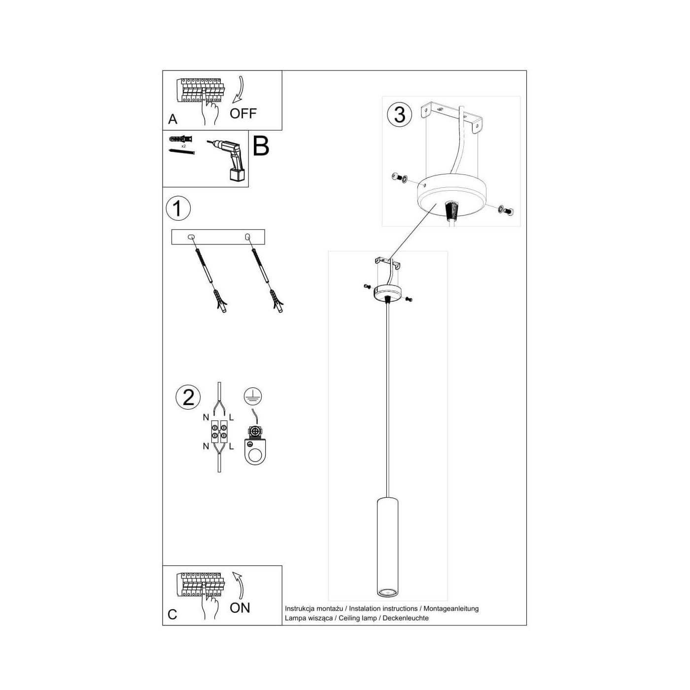 Lampa Wisząca Luvo 1 Szary/Czarny SL.0653 Sollux
