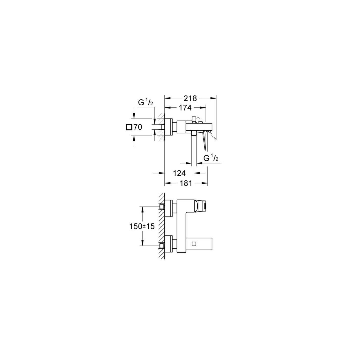 Bateria Wannowa Ścienna Eurocube Brushed Hard Graphite 23140AL0 Grohe