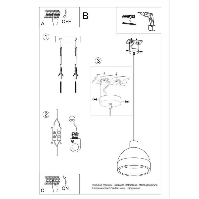 Lampa Wisząca Szary Damaso SL.0281 Sollux