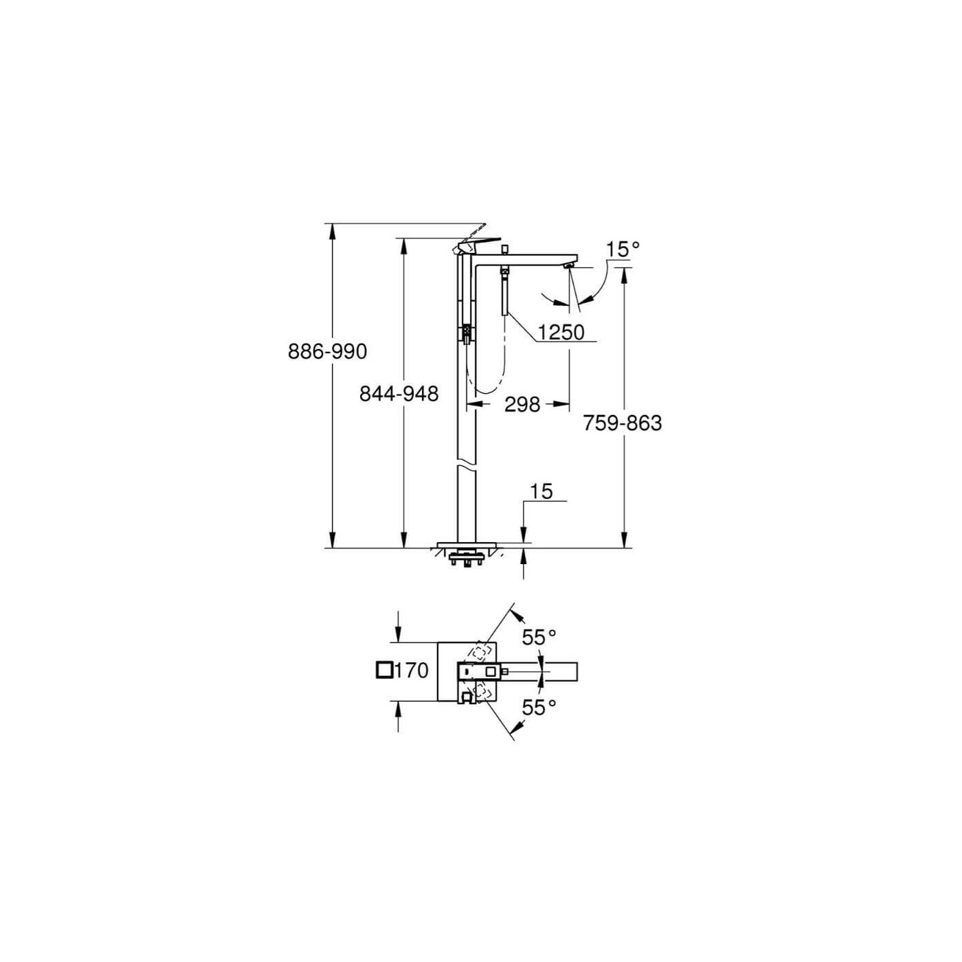 Bateria Wannowa Wolnostojąca Eurocube Brushed Hard Graphite 23672AL1 Grohe