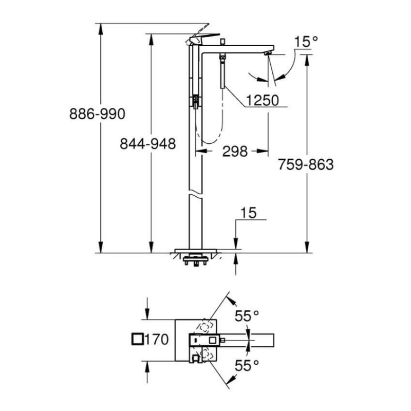 Bateria Wannowa Wolnostojąca Eurocube Brushed Hard Graphite 23672AL1 Grohe