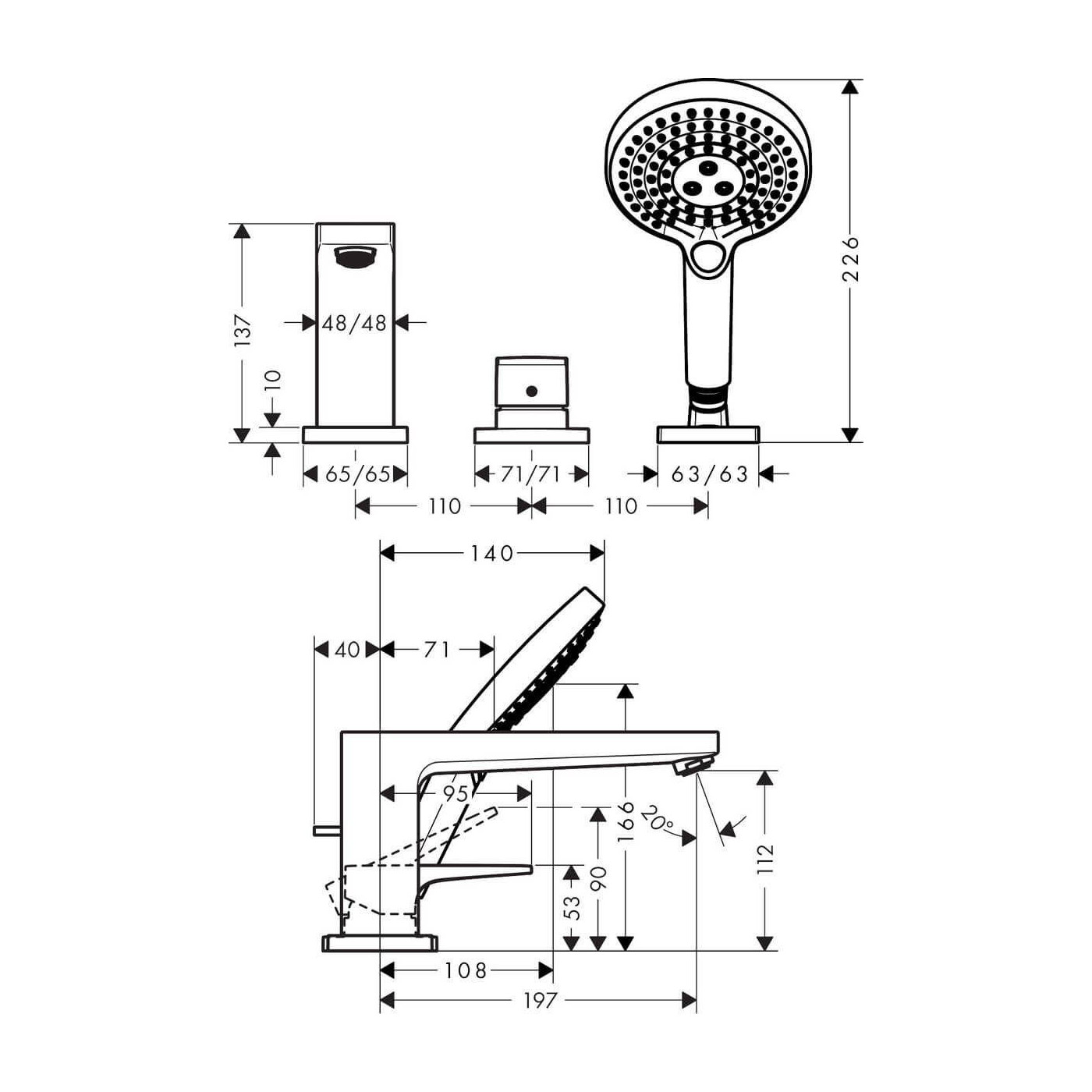 Bateria Wannowa Metropol 32551000 Hansgrohe