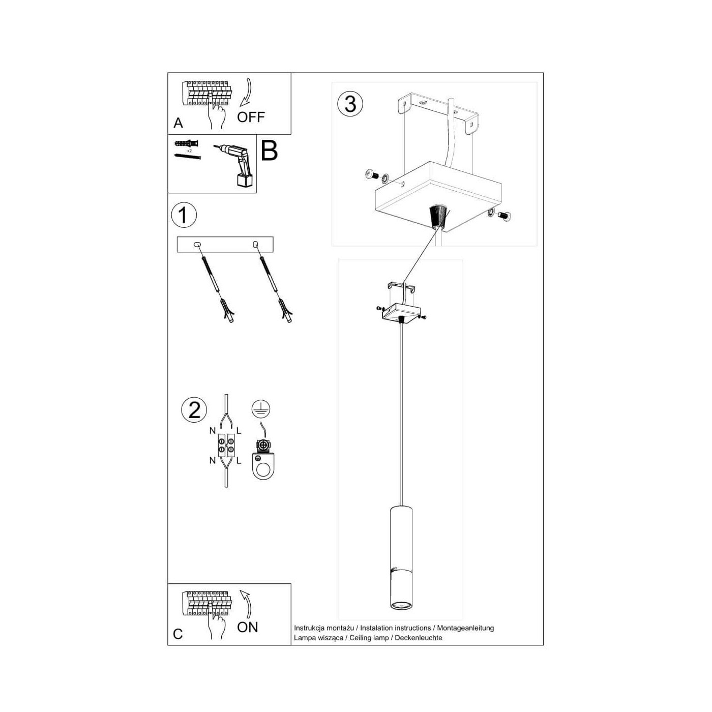 Lampa Wisząca Loopez 1 Czarny/Złoty SL.0952 Sollux