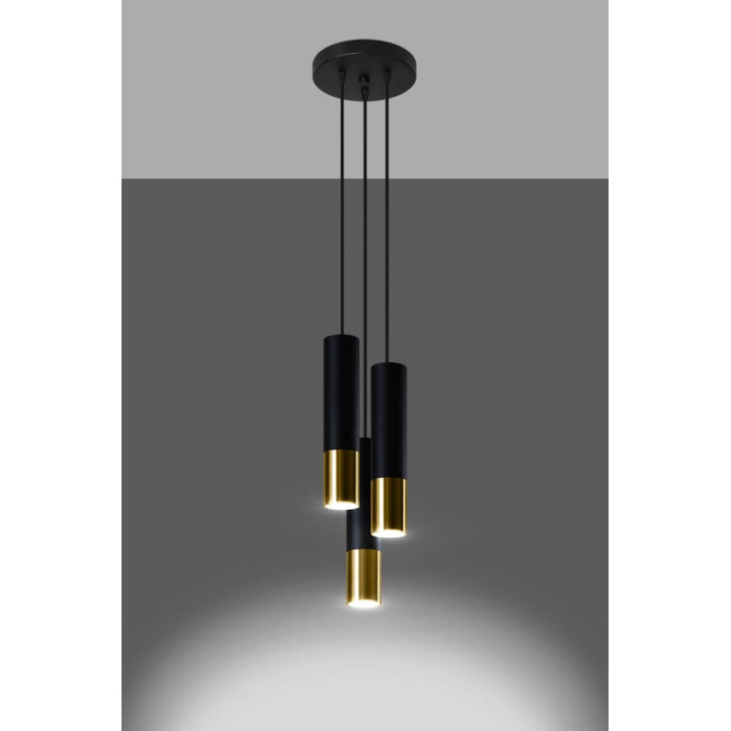 Lampa Wisząca Loopez 3P Czarny/Złoty SL.0955 Sollux