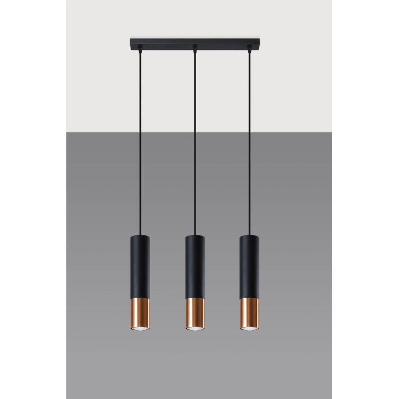 Lampa Wisząca Loopez 3L Czarny/Miedziany SL.0948 Sollux
