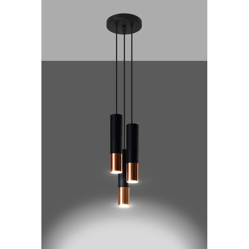 Lampa Wisząca Loopez 3P Czarny/Miedziany SL.0949 Sollux