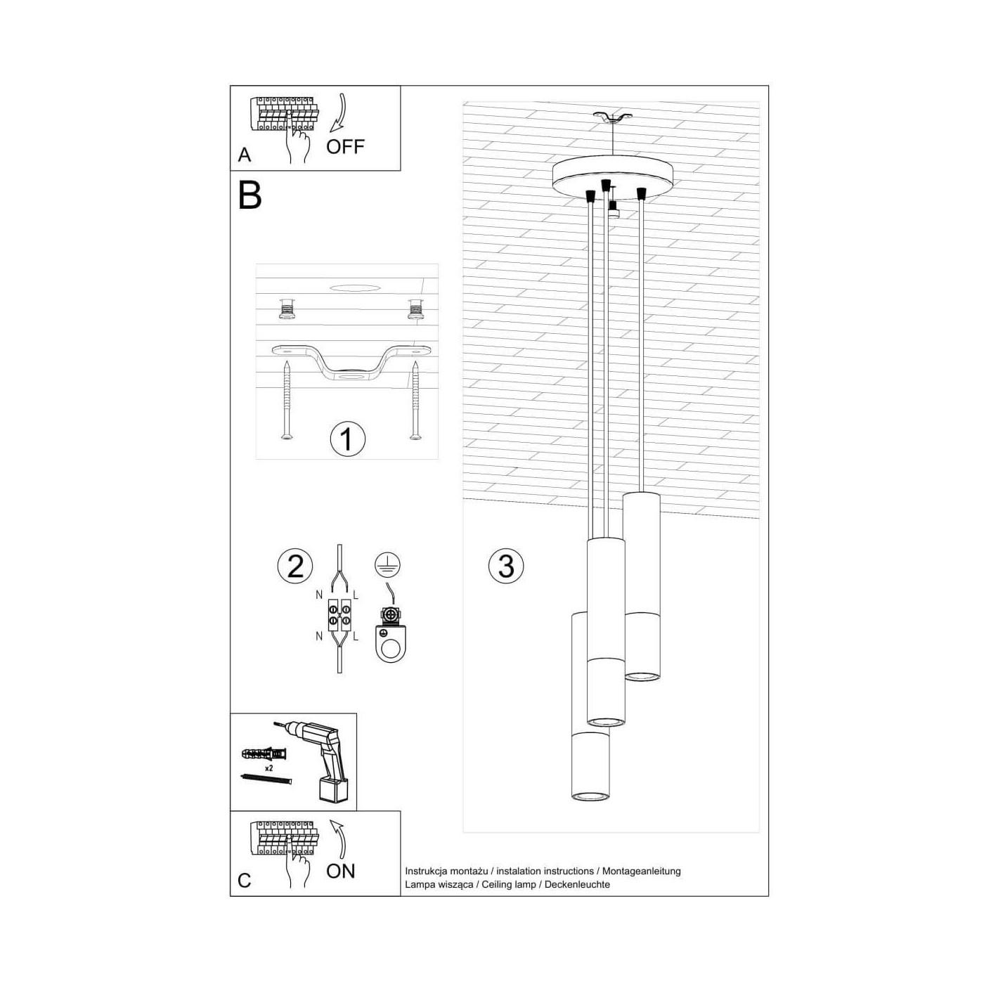 Lampa Wisząca Loopez 3P Czarny/Miedziany SL.0949 Sollux