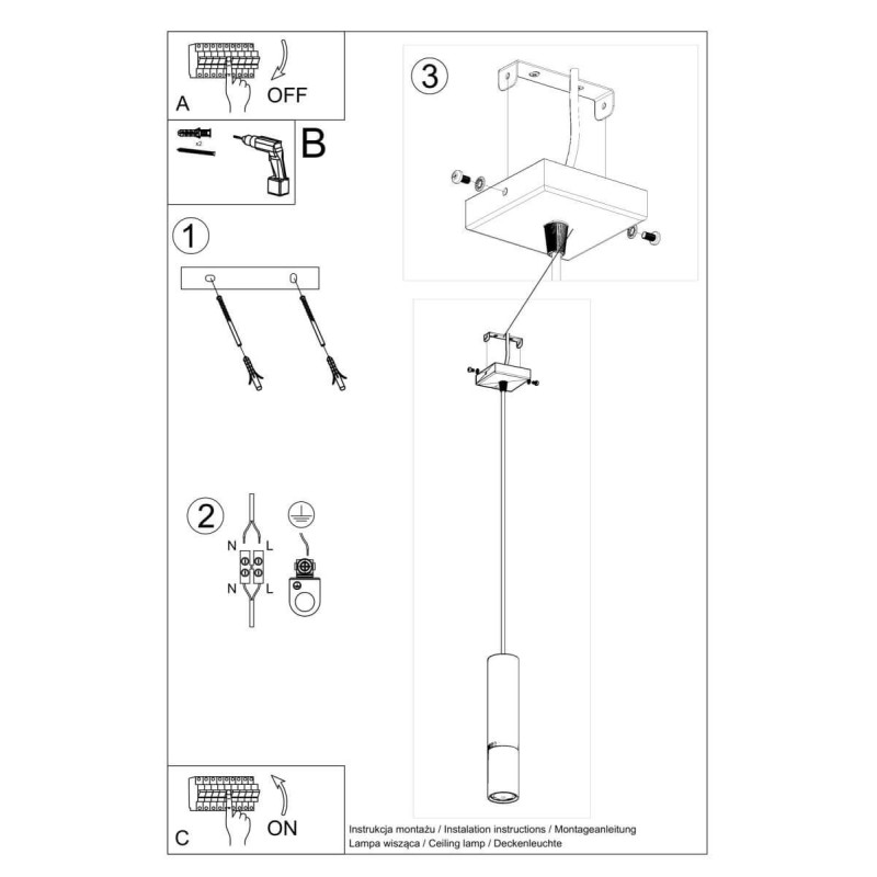 Lampa Wisząca Loopez 1 Czarny/Chrom SL.0940 Sollux