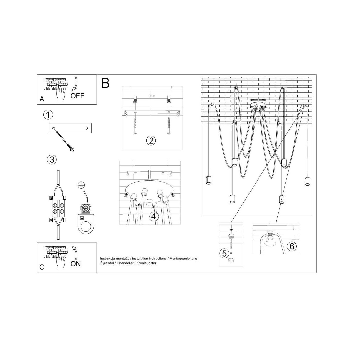 Żyrandol Edison 5 Czarny SL.0371 Sollux