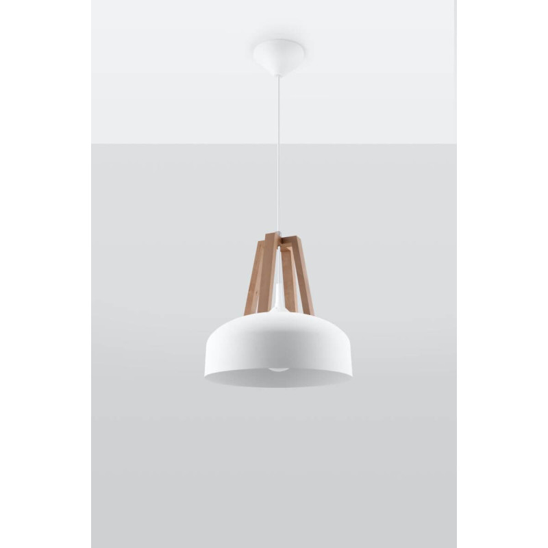 Lampa Wisząca Casco Biały Naturalne Drewno SL.0388 Sollux