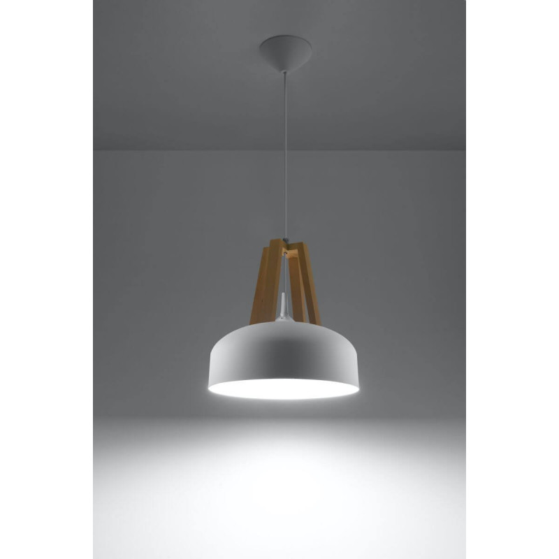 Lampa Wisząca Casco Biały Naturalne Drewno SL.0388 Sollux