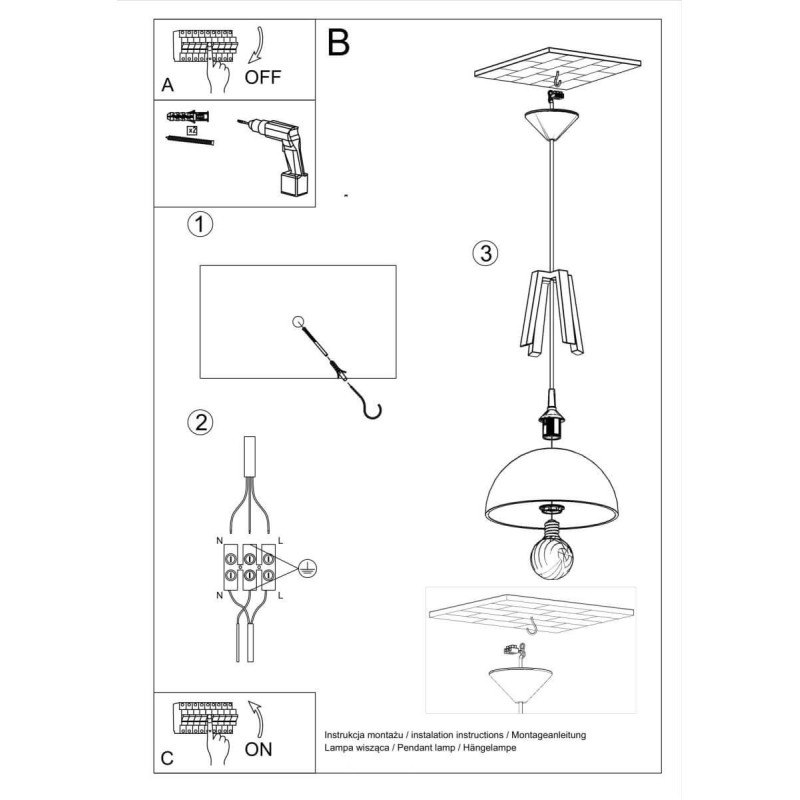 Lampa Wisząca Casco Biały Naturalne Drewno SL.0388 Sollux
