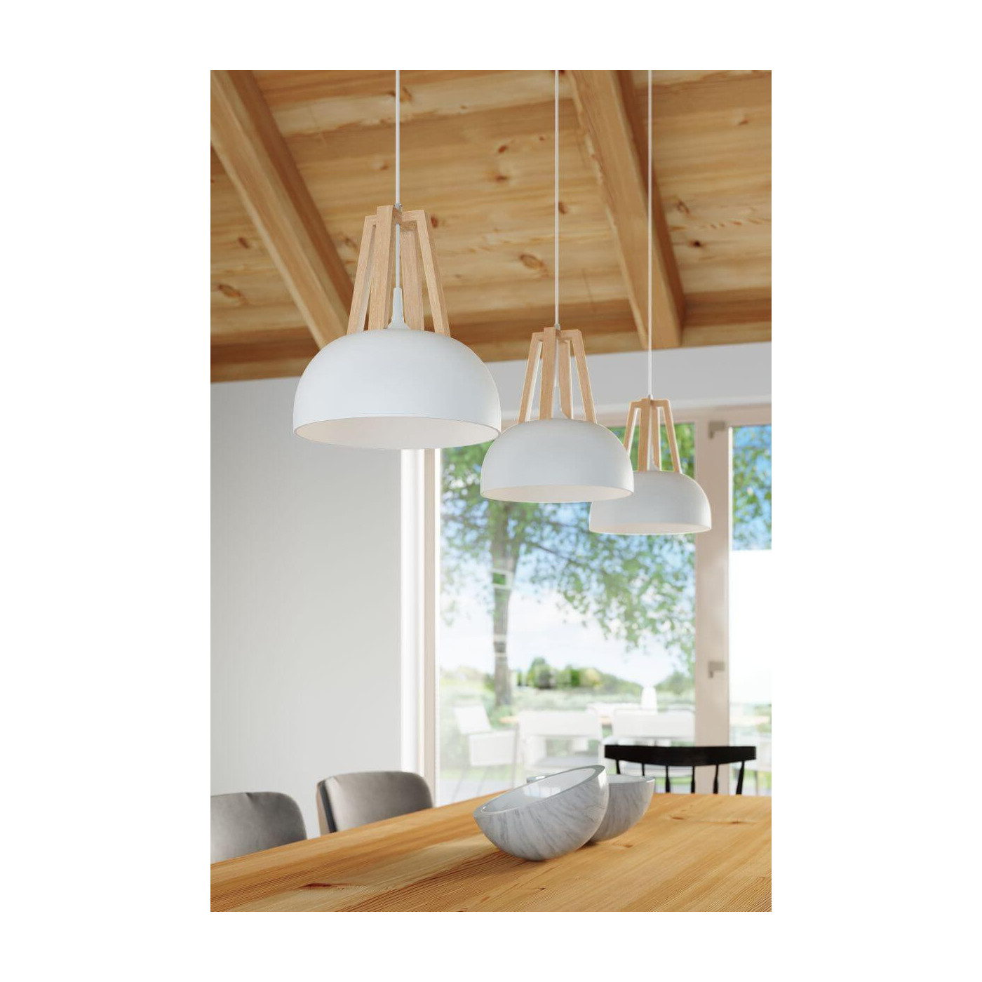 Lampa Wisząca Casco Biały Naturalne Drewno SL.0388 Sollux