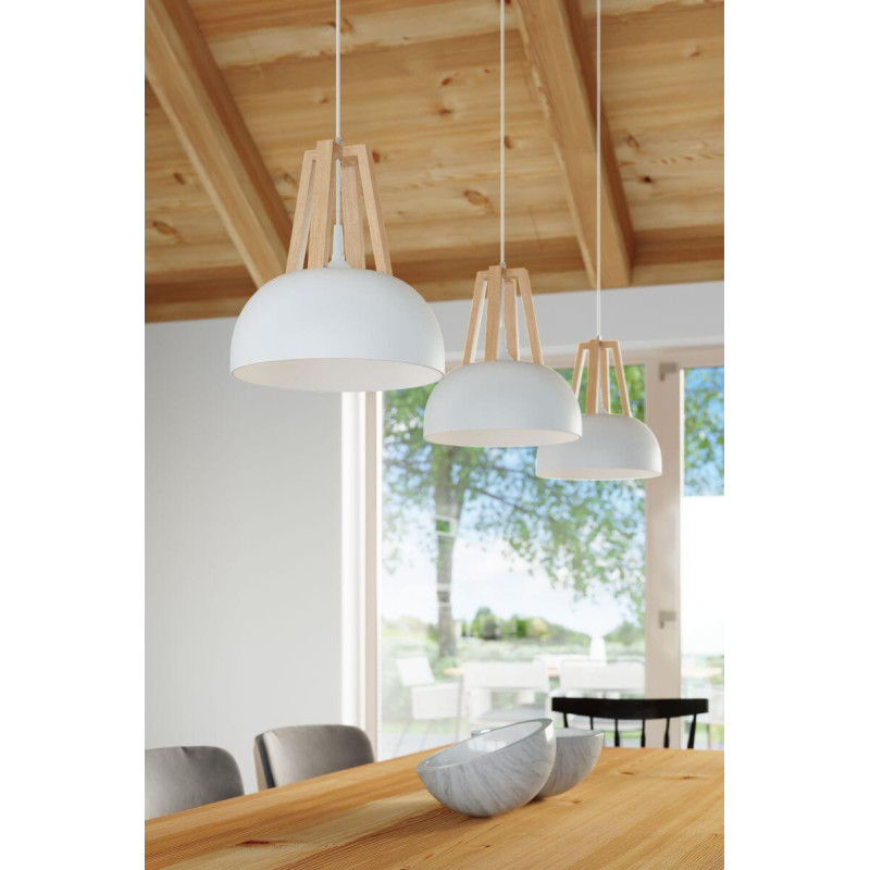 Lampa Wisząca Casco Biały Naturalne Drewno SL.0388 Sollux