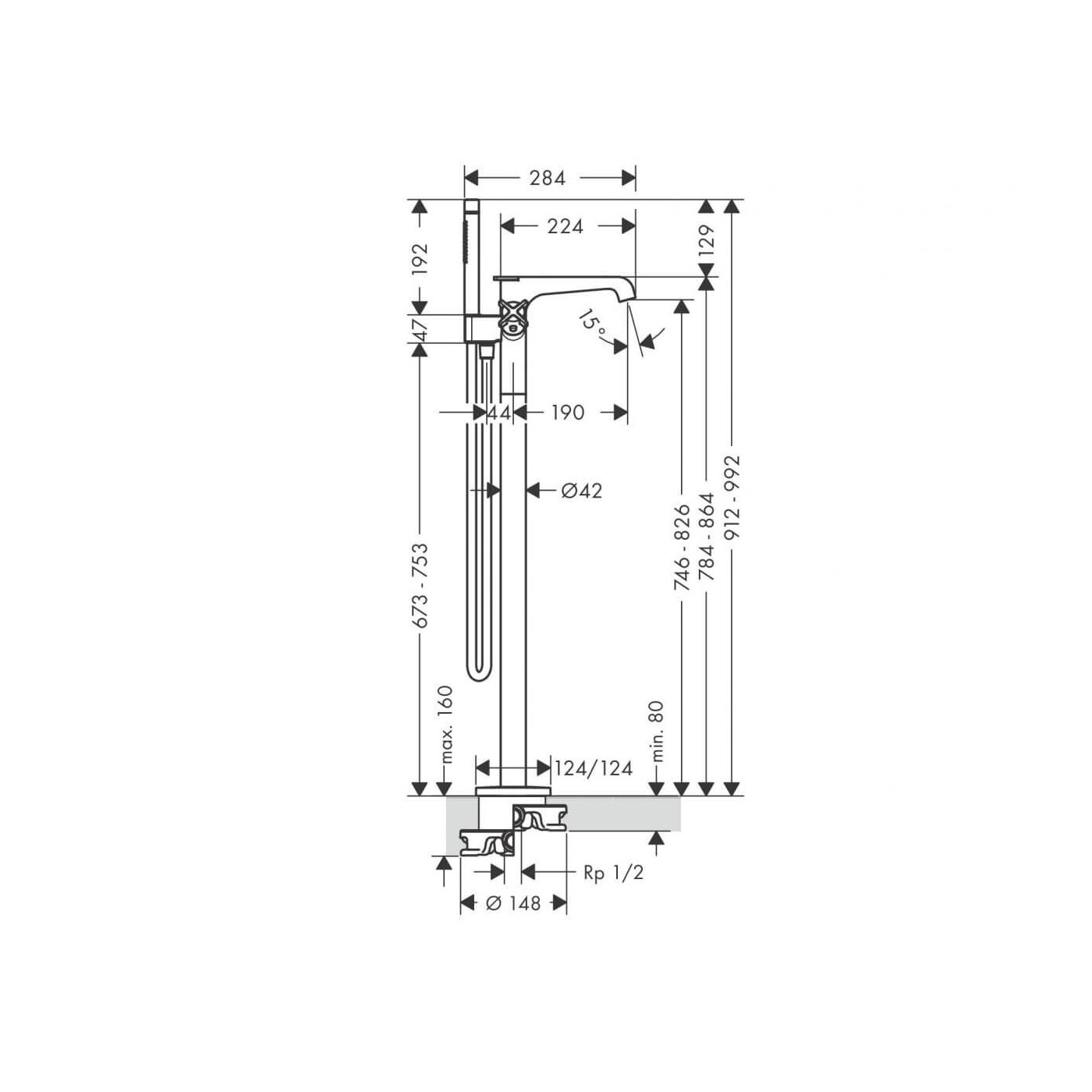Bateria Wannowa stojąca Axor Citterio E Czarna 36416340 Hansgrohe