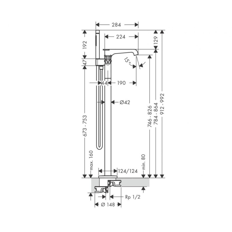 Bateria Wannowa stojąca Axor Citterio E Czarna 36416340 Hansgrohe