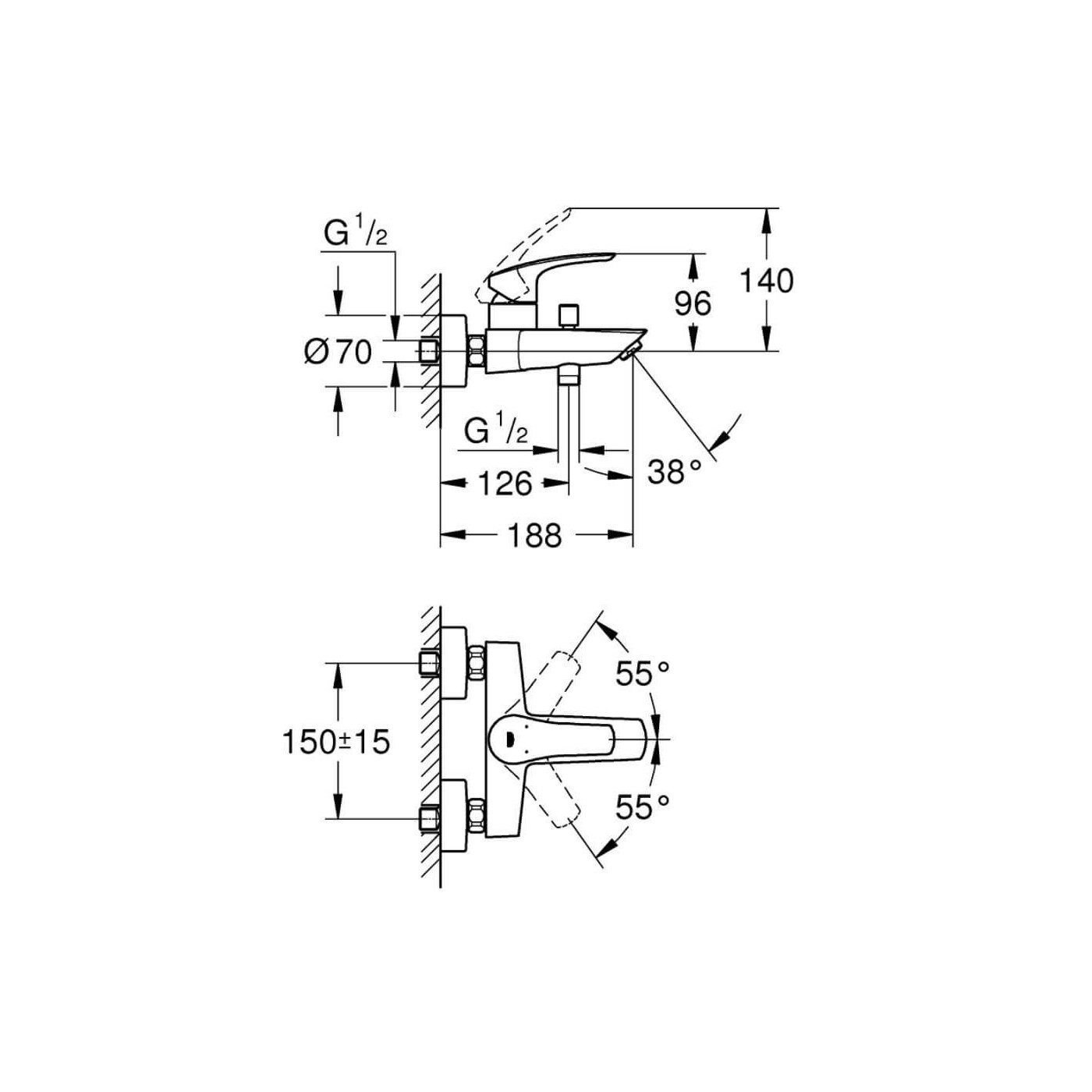 Bateria Wannowa Jednouchwytowa Eurosmart 33300003 Grohe