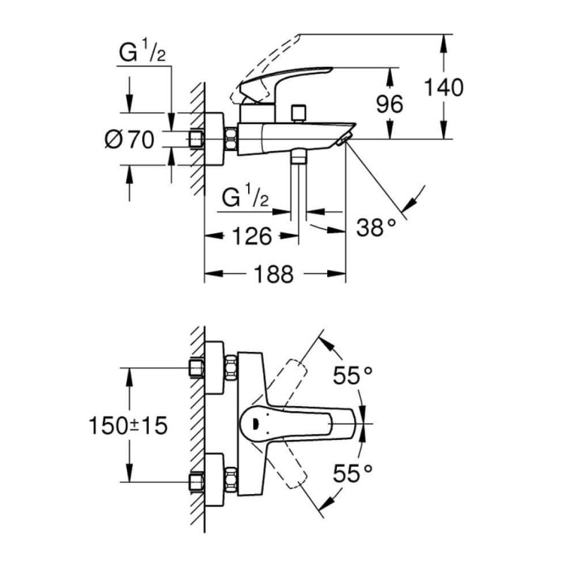 Bateria Wannowa Jednouchwytowa Eurosmart 33300003 Grohe