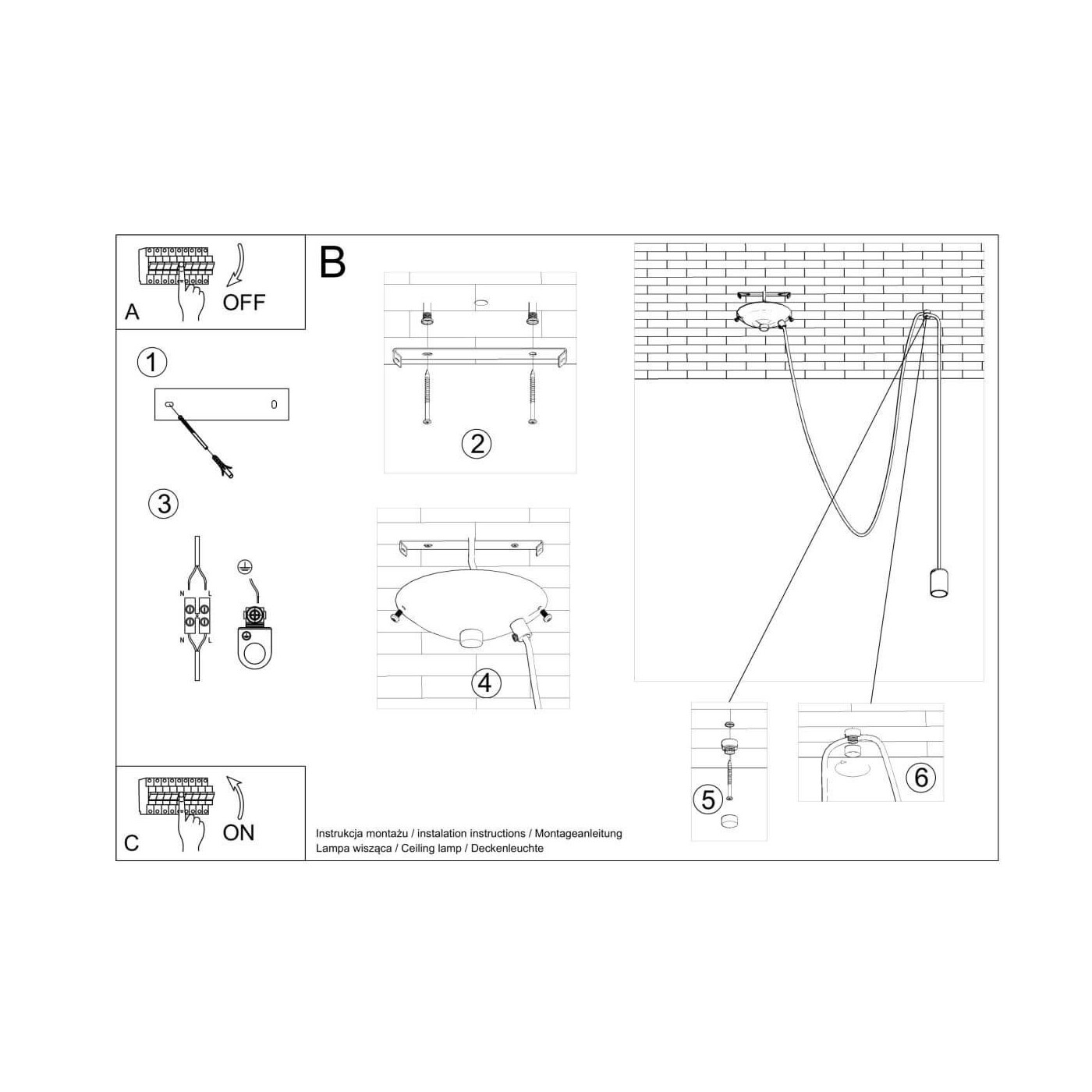 Lampa Wisząca Edison 1 Long Czarny SL.0369 Sollux
