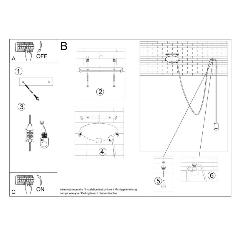 Lampa Wisząca Edison 1 Long Czarny SL.0369 Sollux