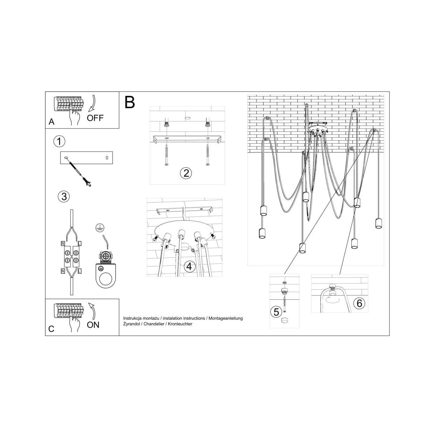 Żyrandol Edison 7 Czarny SL.0372 Sollux
