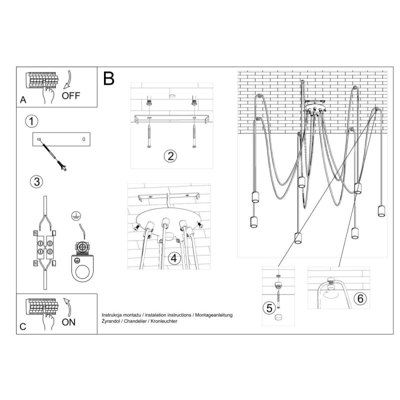 Żyrandol Edison 7 Czarny SL.0372 Sollux