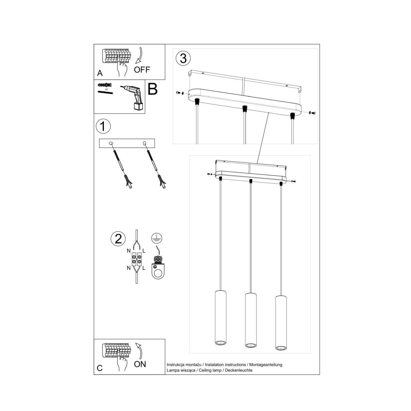 Lampa Wisząca Luvo Szary 3 SL.0655 Sollux