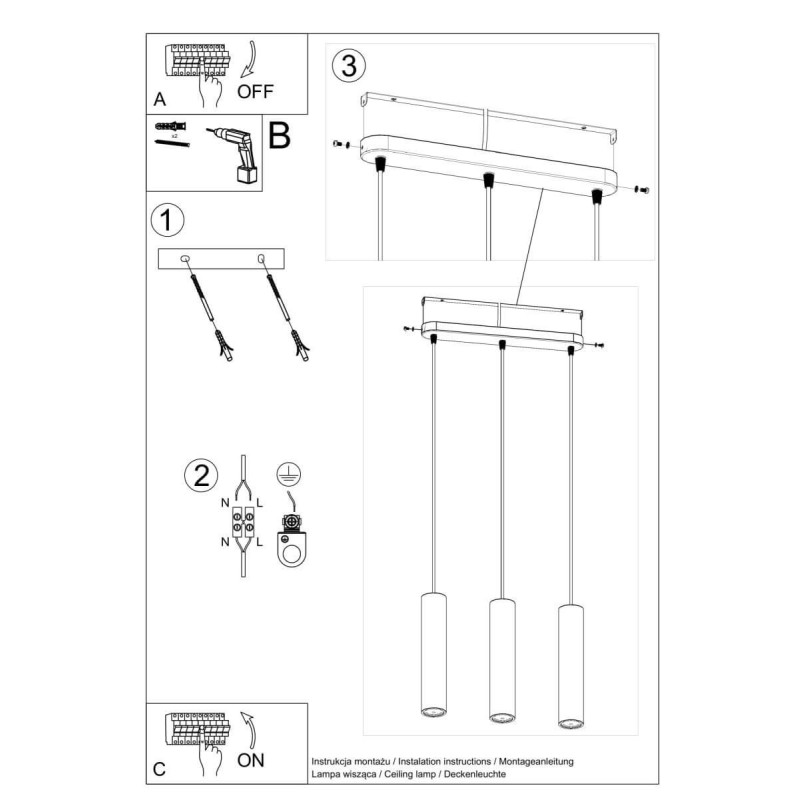 Lampa Wisząca Luvo Szary 3 SL.0655 Sollux