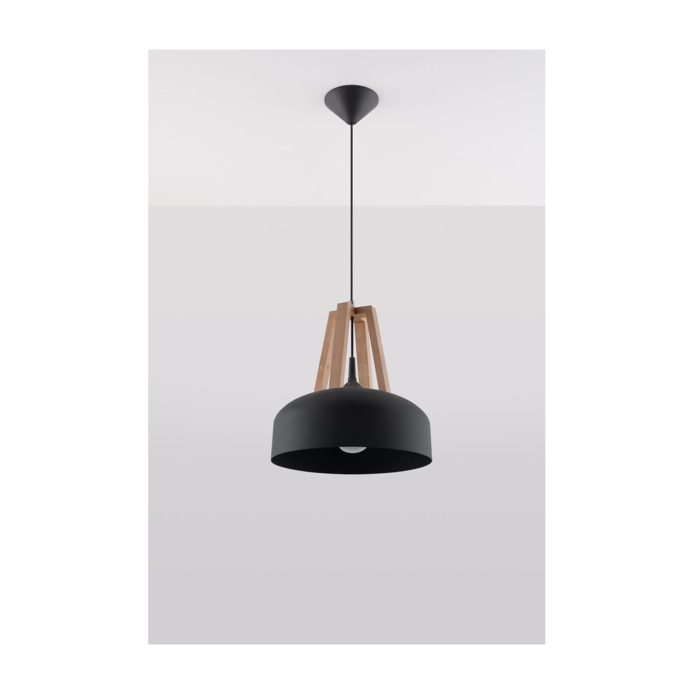 Lampa Wisząca Casco Czarny/Naturalne Drewno SL.0390 Sollux
