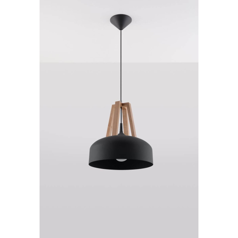 Lampa Wisząca Casco Czarny/Naturalne Drewno SL.0390 Sollux