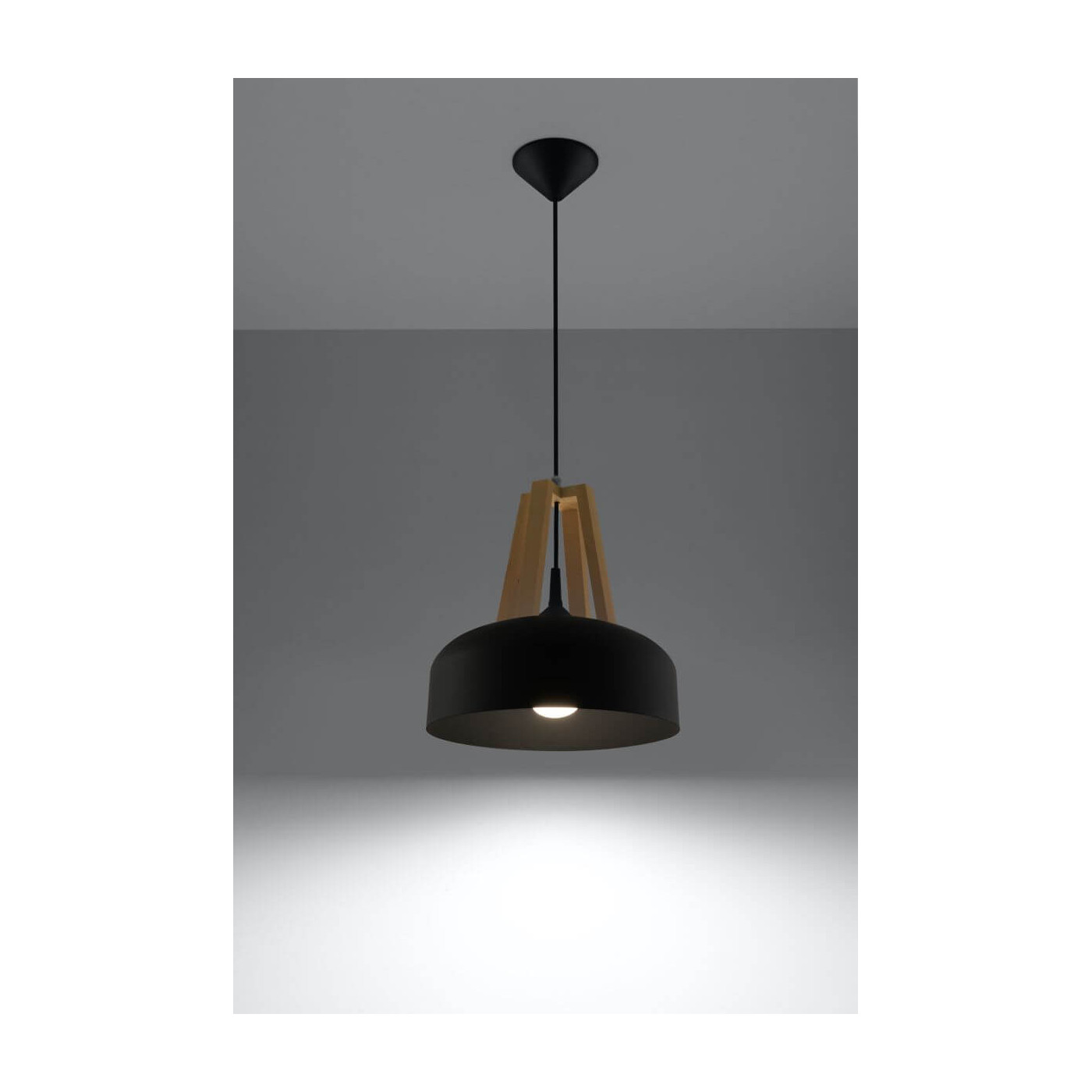 Lampa Wisząca Casco Czarny/Naturalne Drewno SL.0390 Sollux