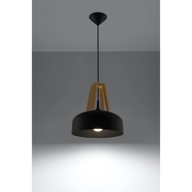 Lampa Wisząca Casco Czarny/Naturalne Drewno SL.0390 Sollux