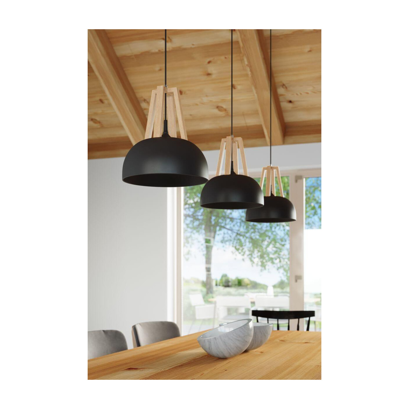 Lampa Wisząca Casco Czarny/Naturalne Drewno SL.0390 Sollux