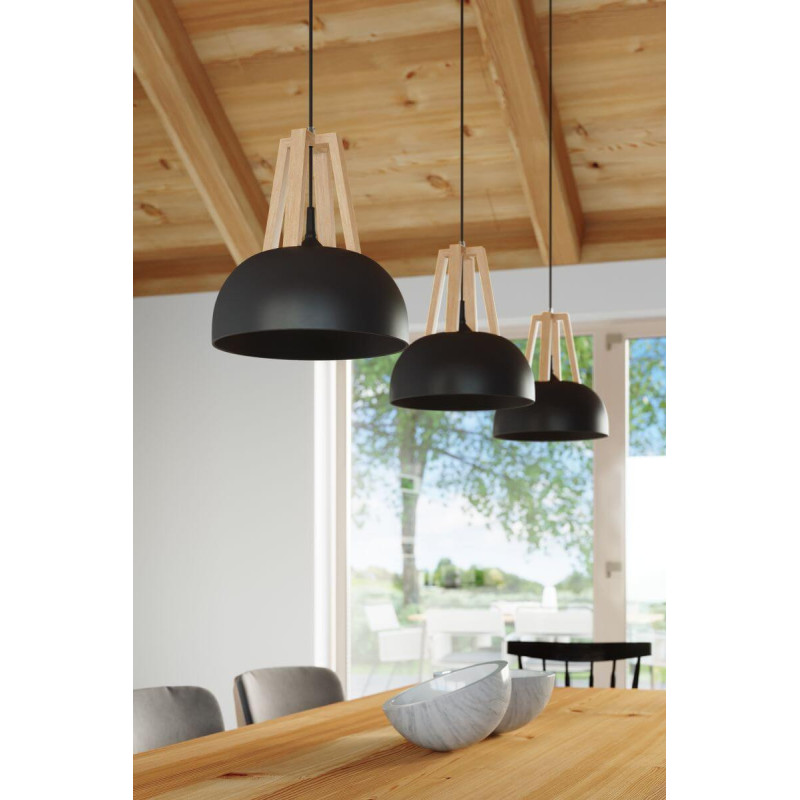 Lampa Wisząca Casco Czarny/Naturalne Drewno SL.0390 Sollux