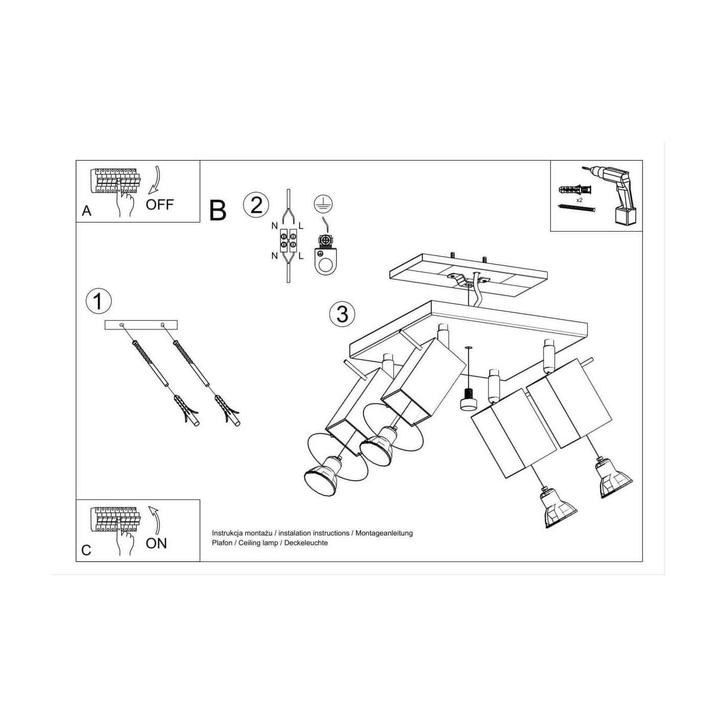 Plafon Merida 4 Czarny SL.0102 Sollux