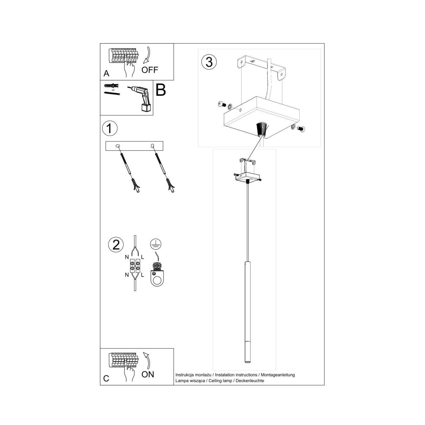 Lampa Wisząca Mozaica 1 Czarny/Złoty SL.0891 Sollux